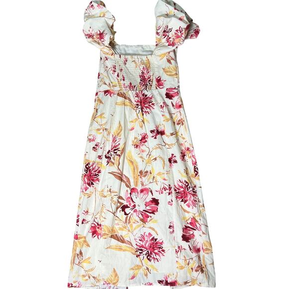 H&M Linen Blend Floral Off the Shoulder A-Line Midi Dress Women's Size M Cream - Picture 2 of 6